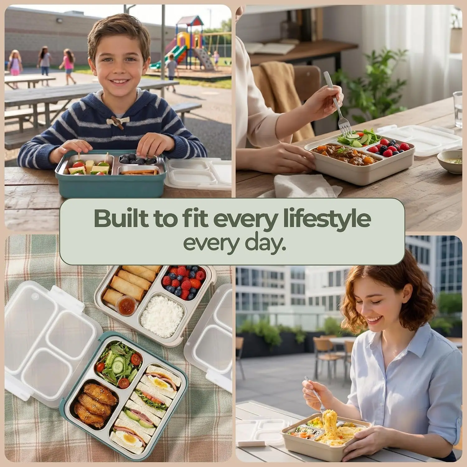 2026 New well Stainless Steel SUS316 And PP Lunch Box, Large Capacity, 3 Compartments Metal Bento Box For Kids & Adults, Leak