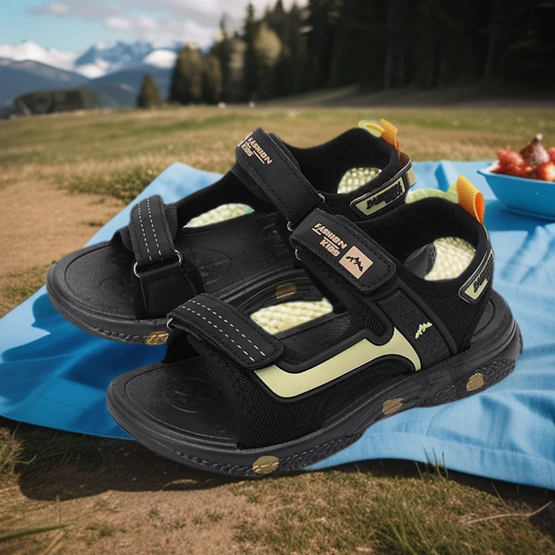 Летние детские кожаные сандалии для мальчиков, детская пляжная обувь на плоской подошве, спортивные мягкие нескользящие повседневные сандалии для малышей для девочек