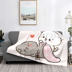 Peach And Goma Mochi Cat Wake Up Blanket 3D Print Soft Flannel Fleece Warm Throw Blankets for Picnic Travel Bedroom Sofa Quilt