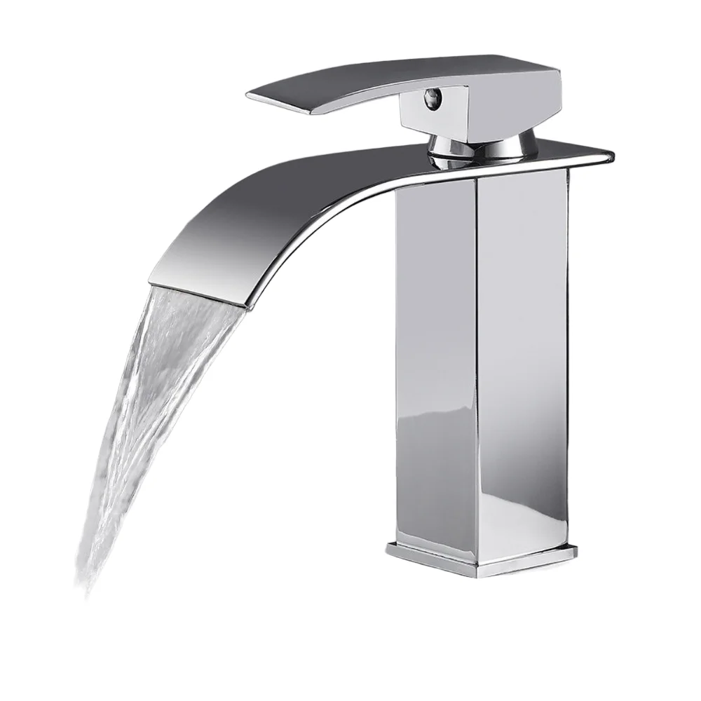 

Brass/Stainless Steel Bathroom Mixer Tap - Hot/Cold Water Flat Spout Faucet for Basin Bathtub, Electroplated Anti-Corrosion