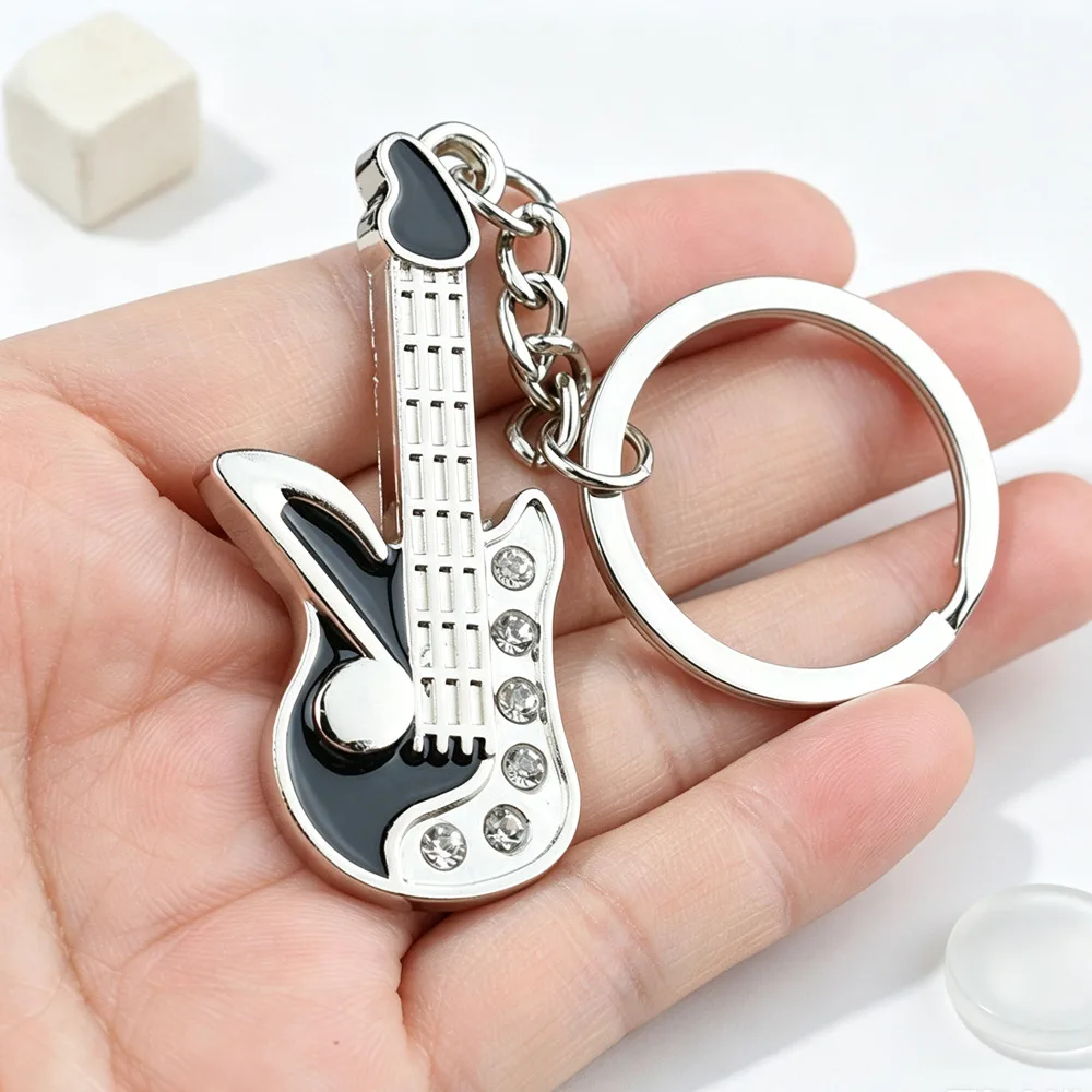Small Guitar Metal Pendant Keychain Keyring Rock Style Bag Charm Music Lovers Enthusiast Accessory Concert Souvenir Gift