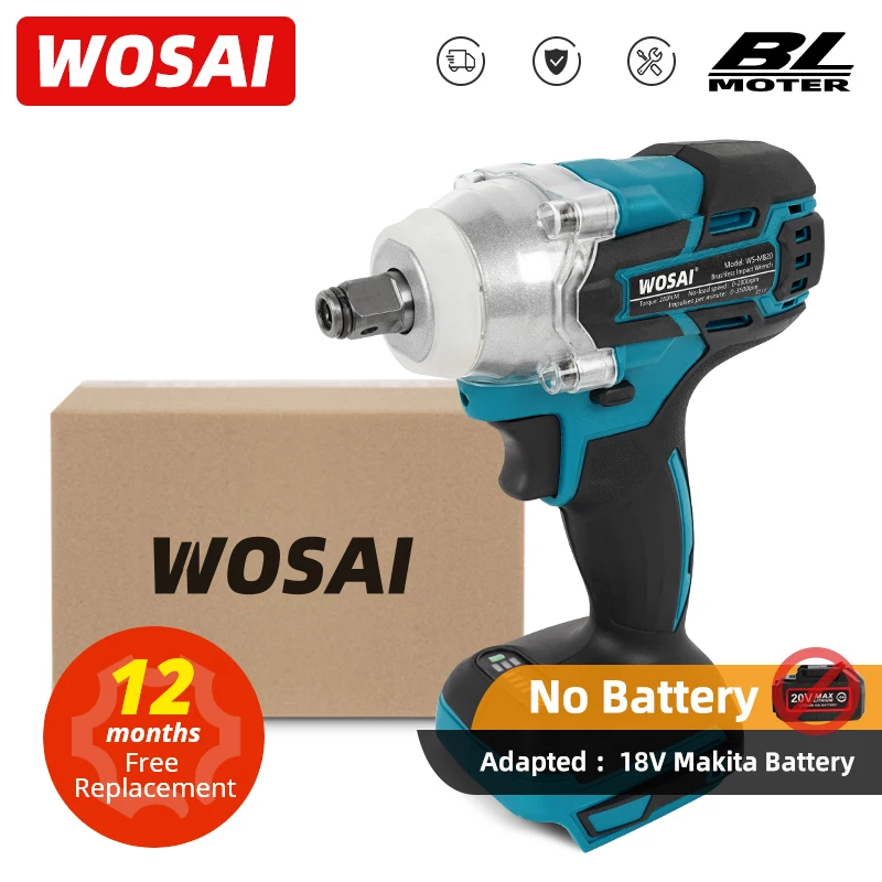 WOSAI MT-Series 20V Brushless Cordless Electric Impact Wrench Rechargeable 1/2 Socket Wrench Power Tool for Makita Battery