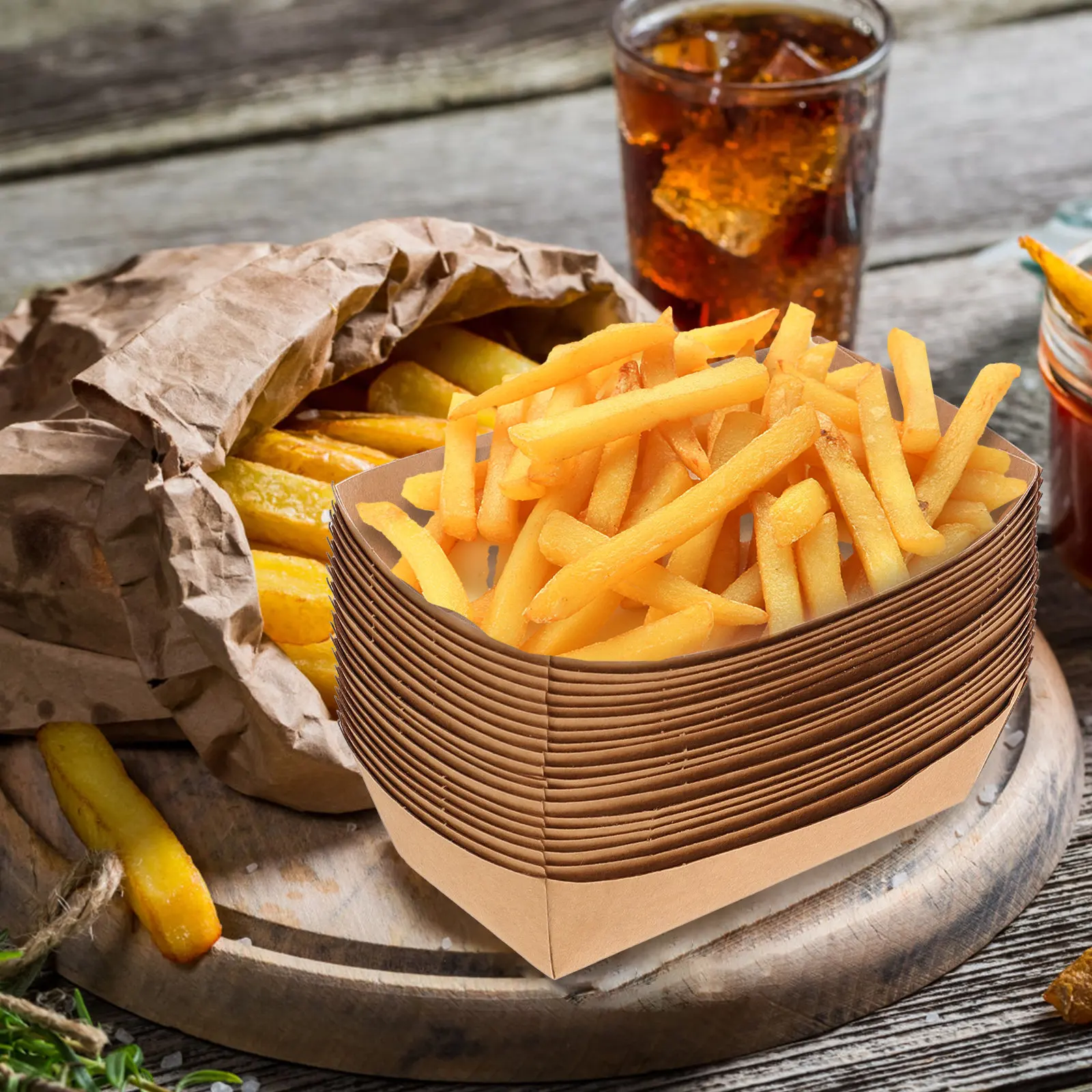 100Pcs Food-Grade Oil-Proof Paper Food Boat Boxes Waterproof Disposable Snack Containers for French Fries Popcorn Fried Chicken