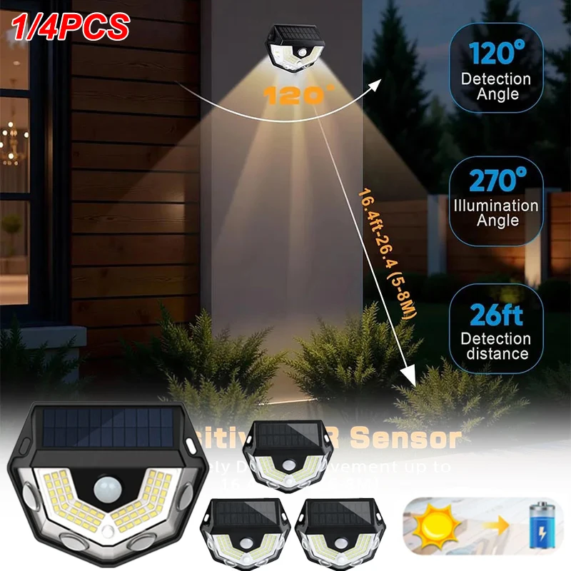 

1/4PCS LED Solar Fence Lights Motion Sensor Lamp 3 Modes IP65 Waterproof 270° Wide Angle Outdoor Fence Lamp for Garage Garden