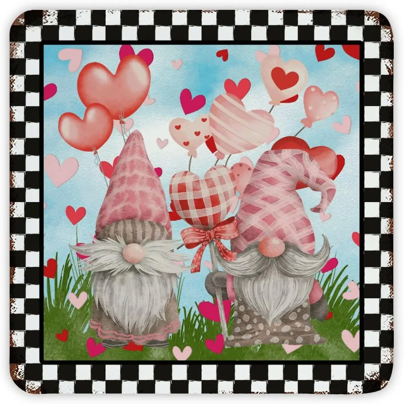 Happy Valentine's Day Pink Gnomies Love Hearts Vintage Metal Tin Sign Plaque Metal Art Prints Sign Plaque Classic Room