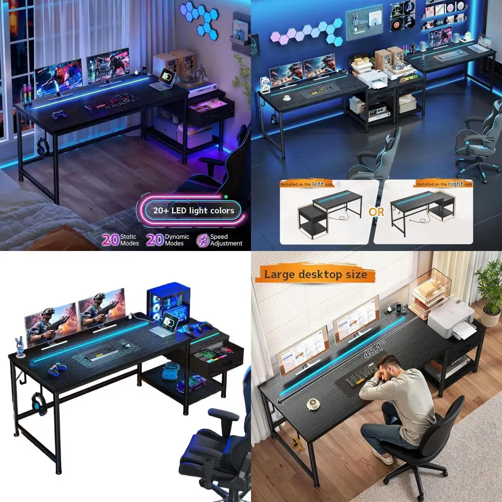 

Игровой стол с LED-подсветкой 48.1 фута, с розетками и местом для хранения, реверсивный, для универсального использования в небольших помещениях или общежитиях