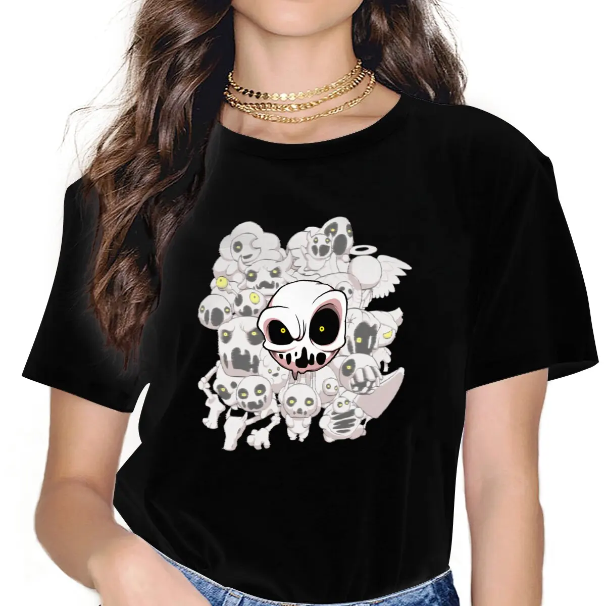 Skull Face Women T Shirts The Binding of Isaac Game Vintage Tees Short Sleeve Round Collar T-Shirts Gift Idea Clothes