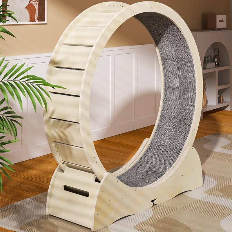Silent Pet Running Wheel Treadmill for Cats & Dogs, Solid Wood Cat Tree, Cat Climbing Frame, Indoor Pet Furniture & Exercise Toy