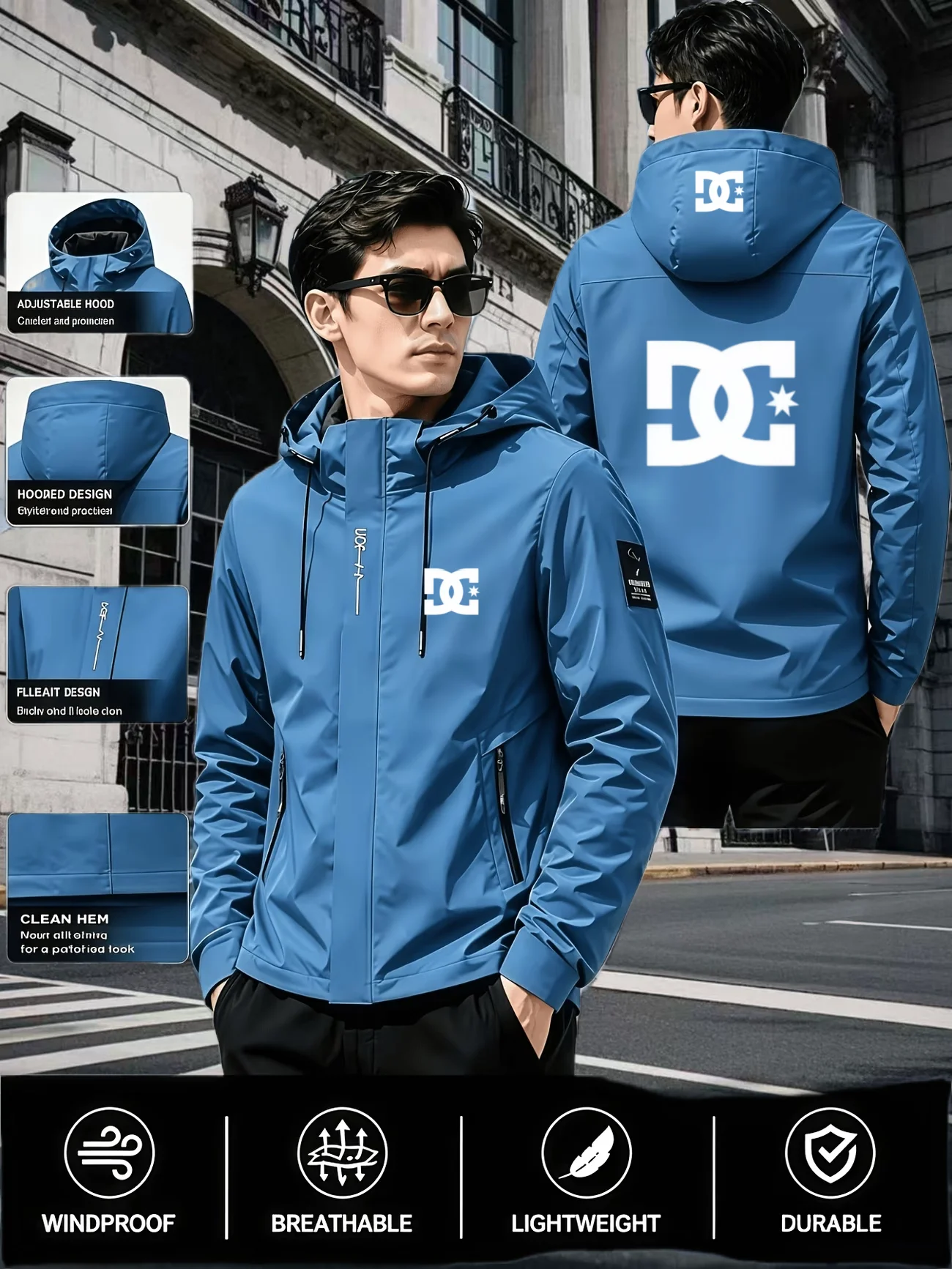 High end men's brand exquisite letter printed hooded jacket for spring autumn outdoor training lightweight casual top for sports