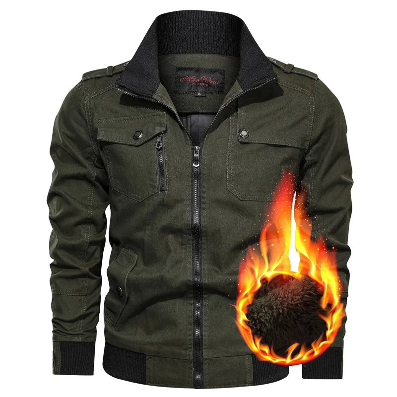 New Men Winter Fleece Warm Large size Stand Collar Jacket Men Multiple Pocket Outdoors Windproof Casual Fashion Jacket Male Coat