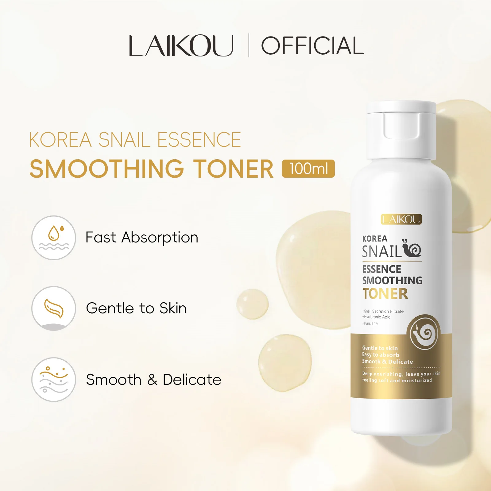 

LAIKOU Snail Essence Toner, Hydrating Moisturizing Face Mist for Dry Skin, Soothing Korean Skin Care 100ml Fast Absorbing