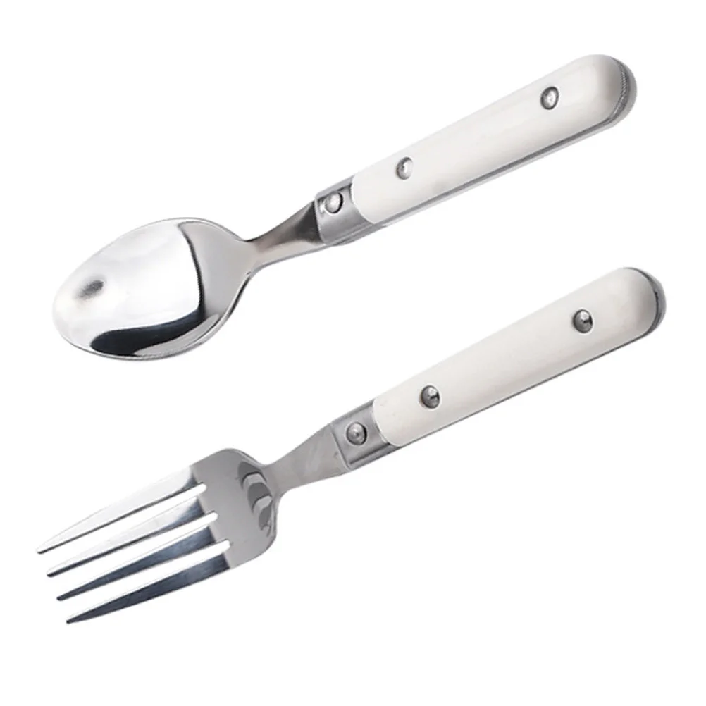 2 Pcs Children's Fork and Spoon Kindergarten Utensils Kid Kids Tableware Plastic Lovely Stainless Steel Cutlery