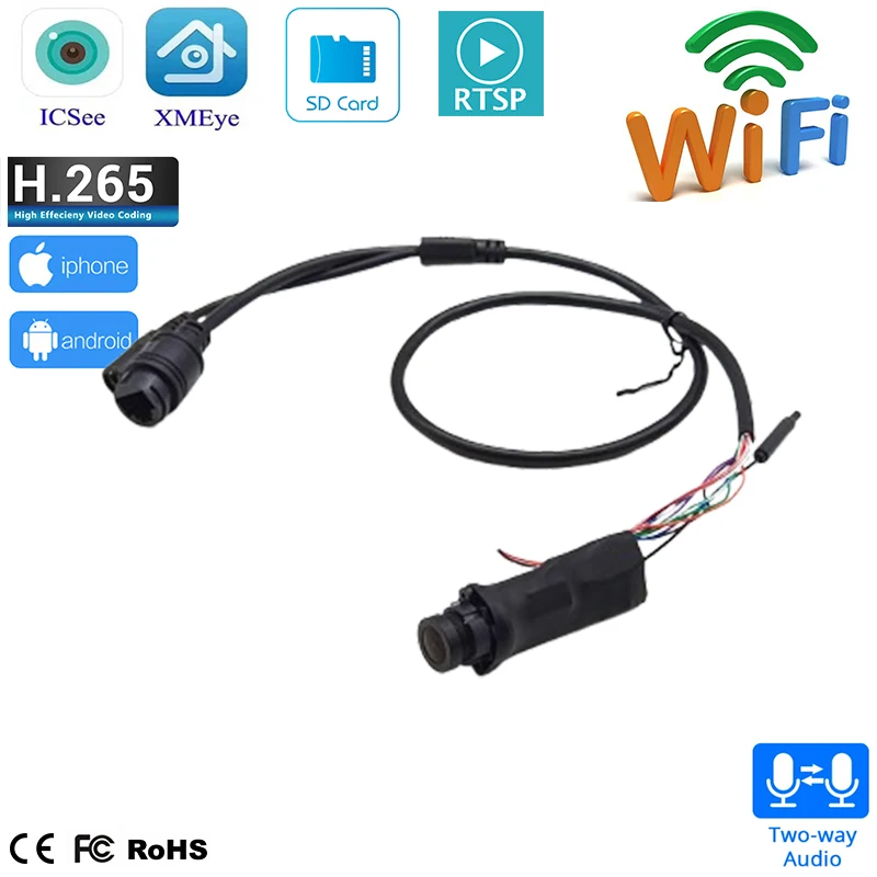 

DC12V RJ45 Wired &Wifi 3MP T Shaped Bullet Board Mini Wi-FI Camera App Icsee P2P On vif 2 Way Audio RTSP TF Card Slot