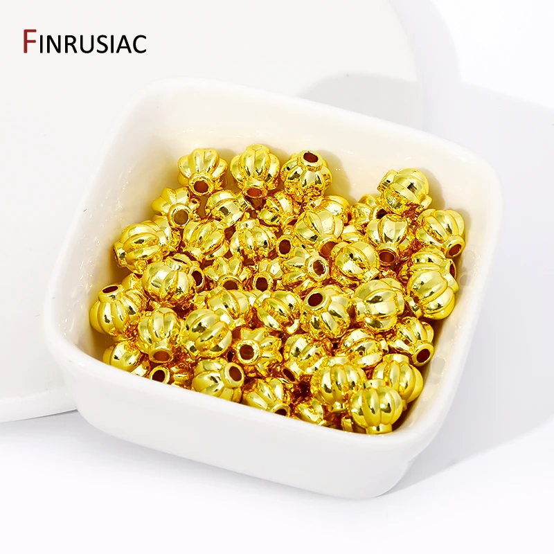 Contas espaçadoras de lanterna de latão banhado a ouro 14k/18k, separador para pulseira, contas soltas de listra redonda para suprimentos de fabricação de joias diy