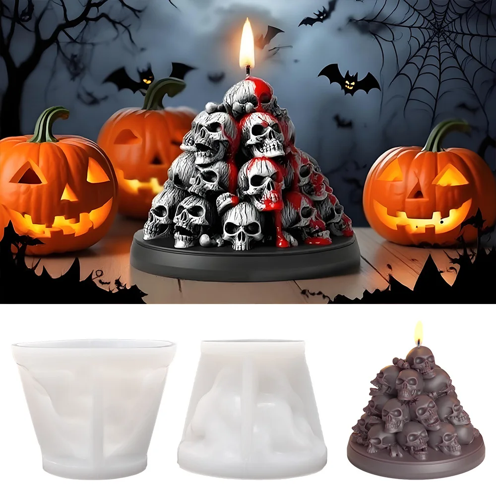 

Halloween Skull Pile Candle Silicone Mold Handmade DIY Pumpkin Aromatherapy Candle Soap Plaster Resin Mold Party Home Decor