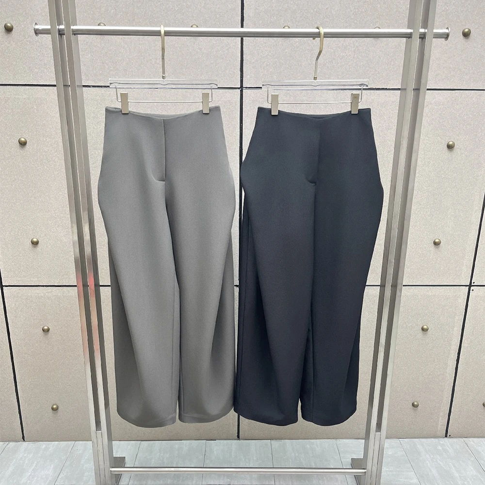 Women High Waist Wide Leg Pants Solid Color Straight Loose Trousers Elegant Draping Full Length Office Casual Ladies Suit Pants