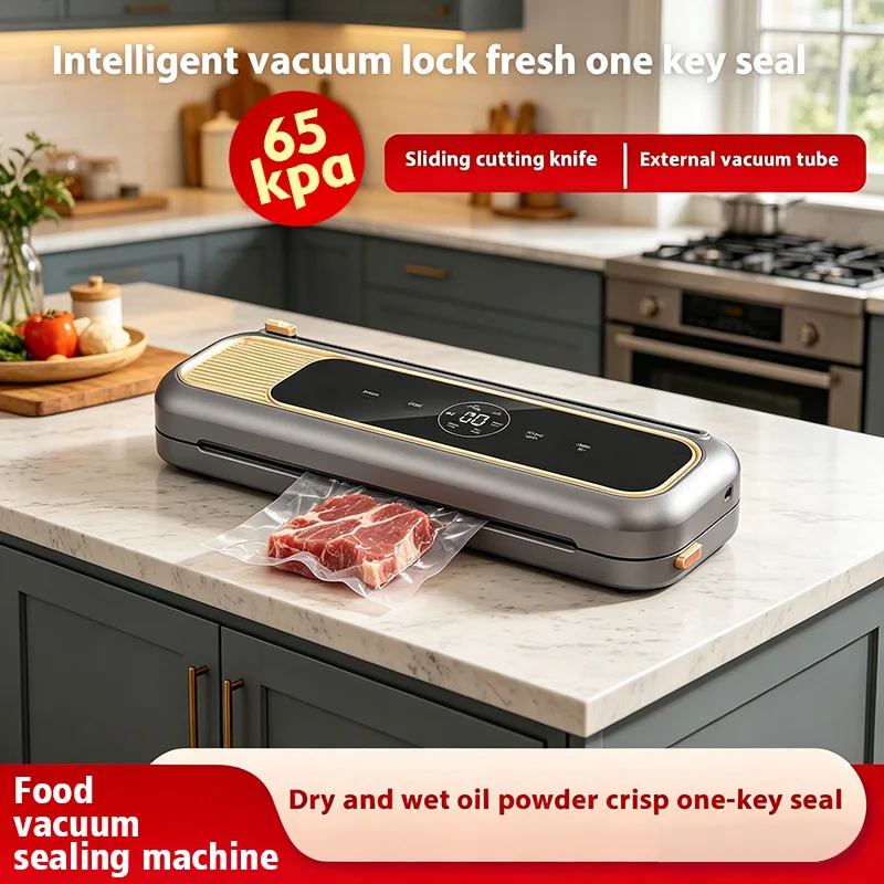 

65kPa Strong Suction Vacuum Sealer | Dry&Wet Use, Automatic Food Sealer for Kitchen Fresh Keeping