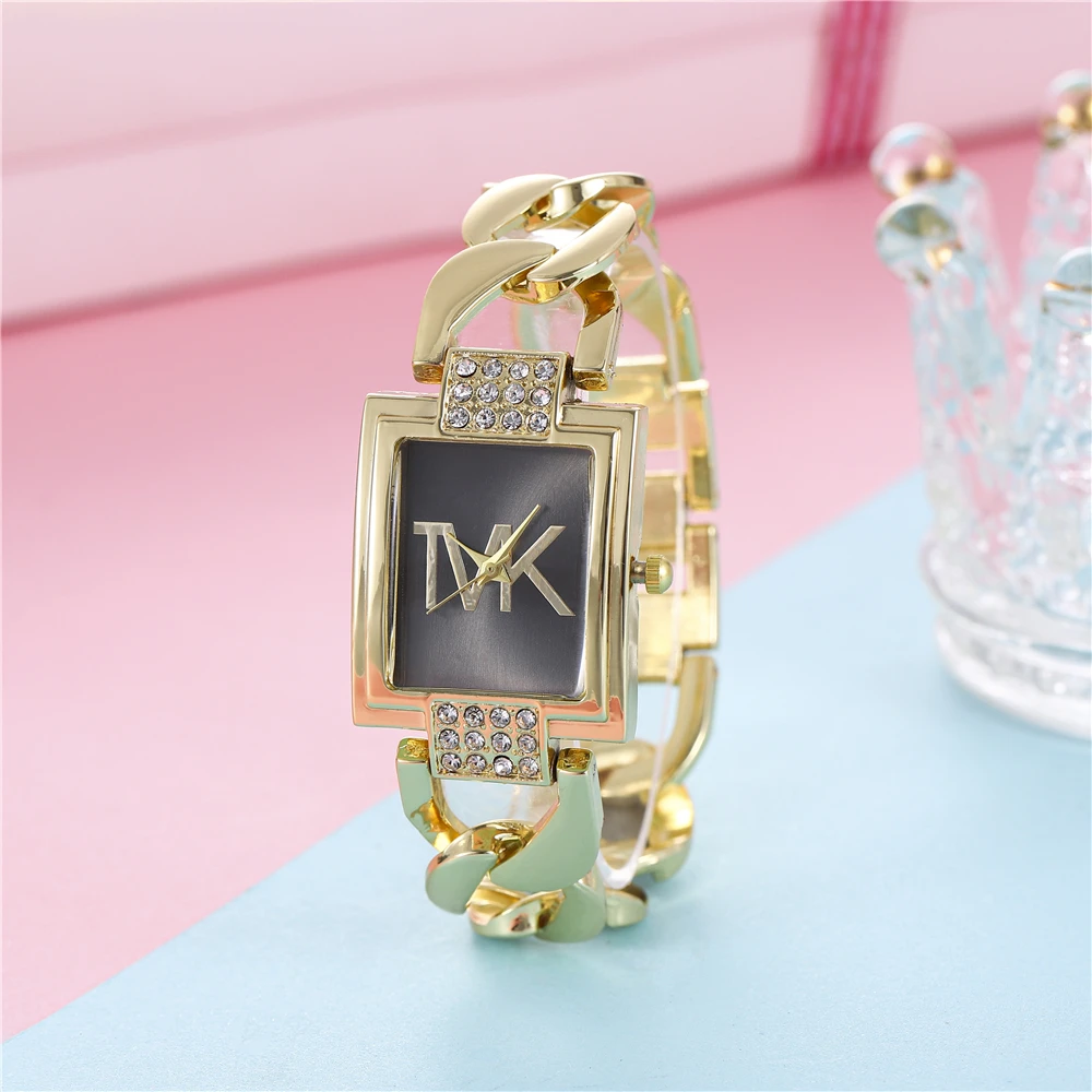 Luxury TVK Branded Ladies Watch Fashion Simple Square Diamond Lady Quartz Watches Casual Women\'s Dresses Bracelet Wristwatches