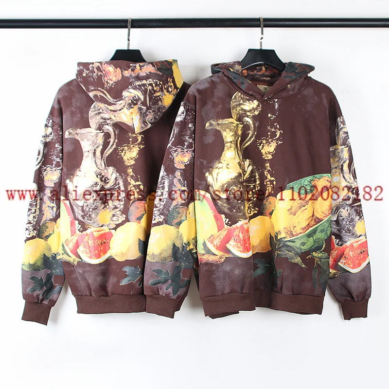 Fruit Oil Painting Printed Hoodie Men Women Retro Distressed Hooded Sweatshirt Versatile Fashionable Tops