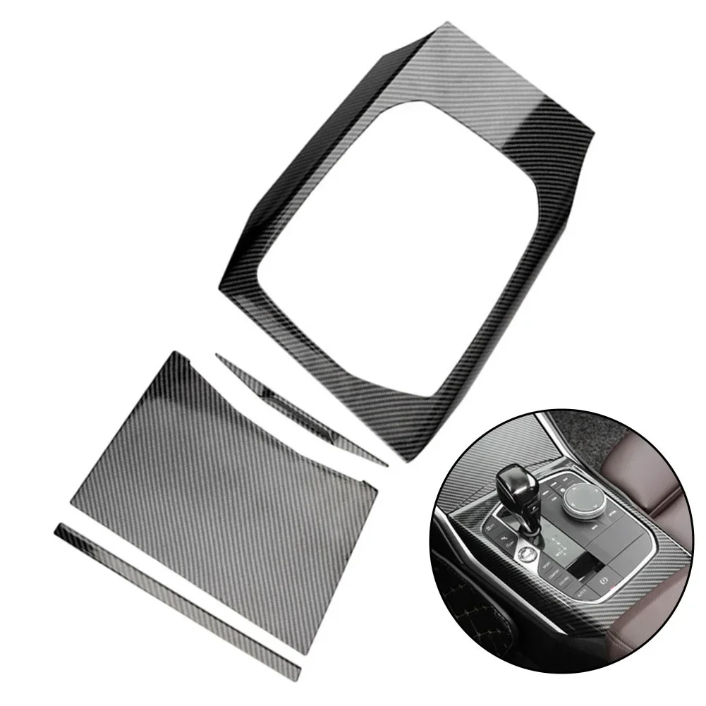 Carbon Fiber Pattern Gear Shift Panel Cover Carbon Fiber Trim ABS Material Construction Double-sided Backing For BMW 3GT G21
