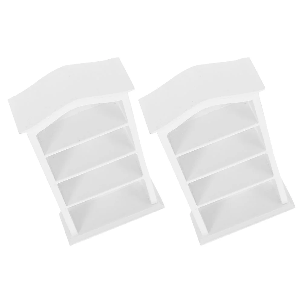 2 Pcs Mini Furniture Miniature House Book Shelf Ornaments Bookshelf Miniatures Decor Wooden Dollhouse Shelves