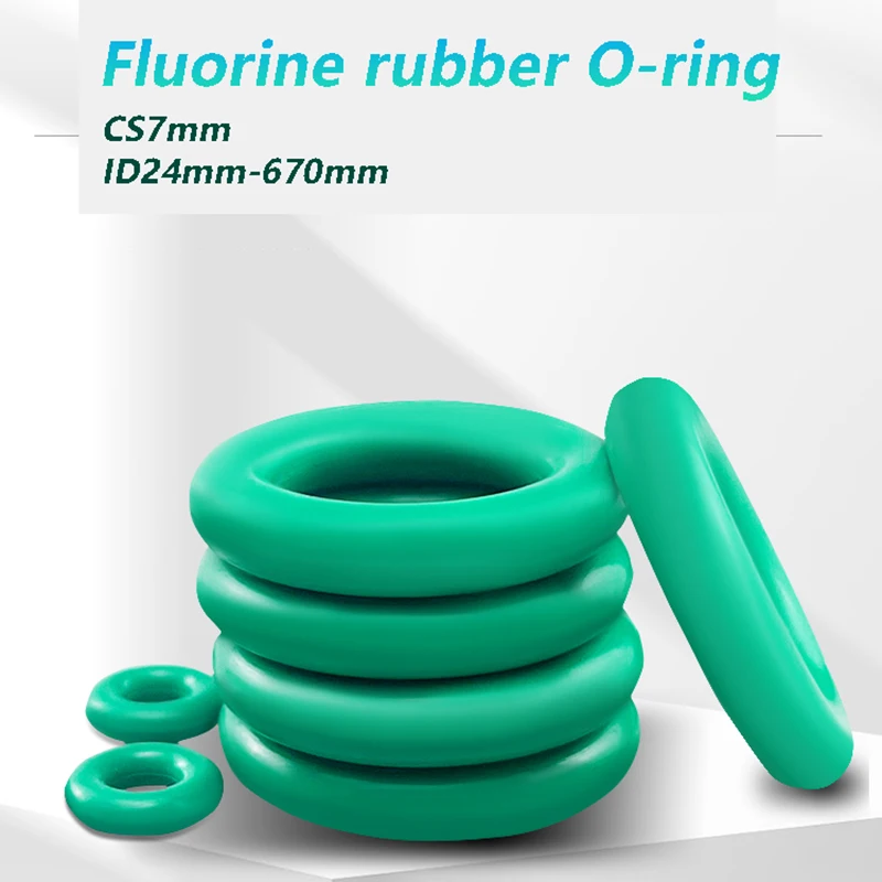 FKM O Ring CS7mm ID24-670mm Green Fluorine Rubber O Ring Sealing Gasket Insulation Oil High Temperature Resistance Fluorine 1Pc