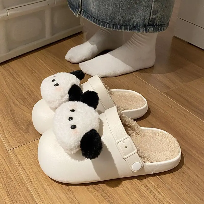 Cute cotton slippers women's outer wear winter explosion indoor home winter slippers warm non-slip bag head hair mop view 4
