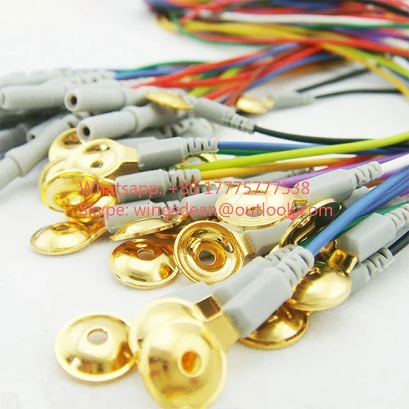 BESDATA سعر المصنع قابلة لإعادة الاستخدام Electrocap EEG القطب الملحقات كوب ذهبي 1.5 متر كابل بولي يوريثان مع سلك الشد