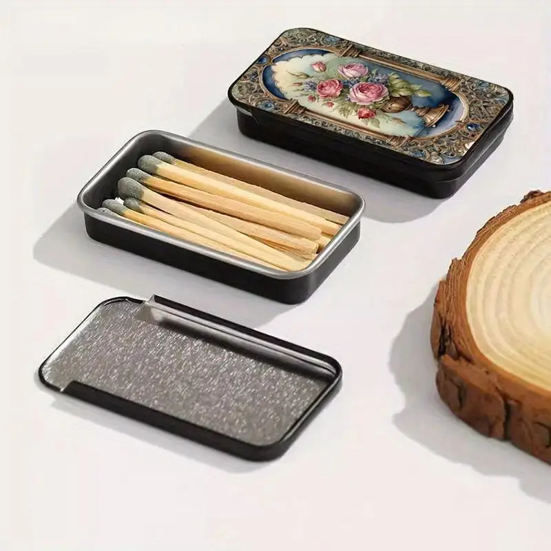 [MA]Black Gold Rose Heart-Shaped Retro Fire Wood Box Does Not Include Matches Supports Match/Coin/Accessory Storage[MA]