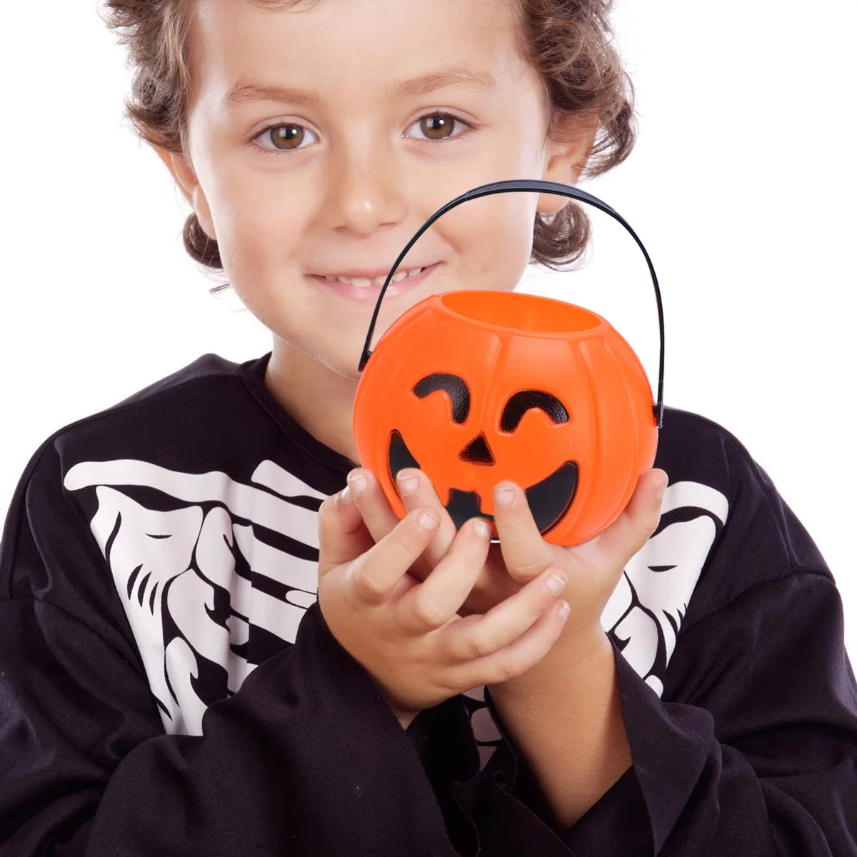 

6Pcs Halloween Themed Candy Bucket Orange Plastic Pumpkin Barrel with Handle for Party Decor and Hanging Display