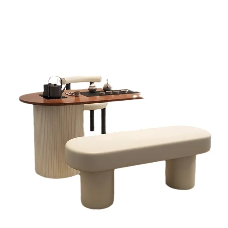 

Balcony tea table and chair combination household small tea table cream wind solid wood acrylic round foot tea table modern and
