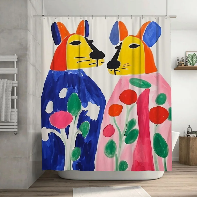

Whimsical Animal Print Shower Curtain Bold Colors + Flora Design for Bathroom Decor!