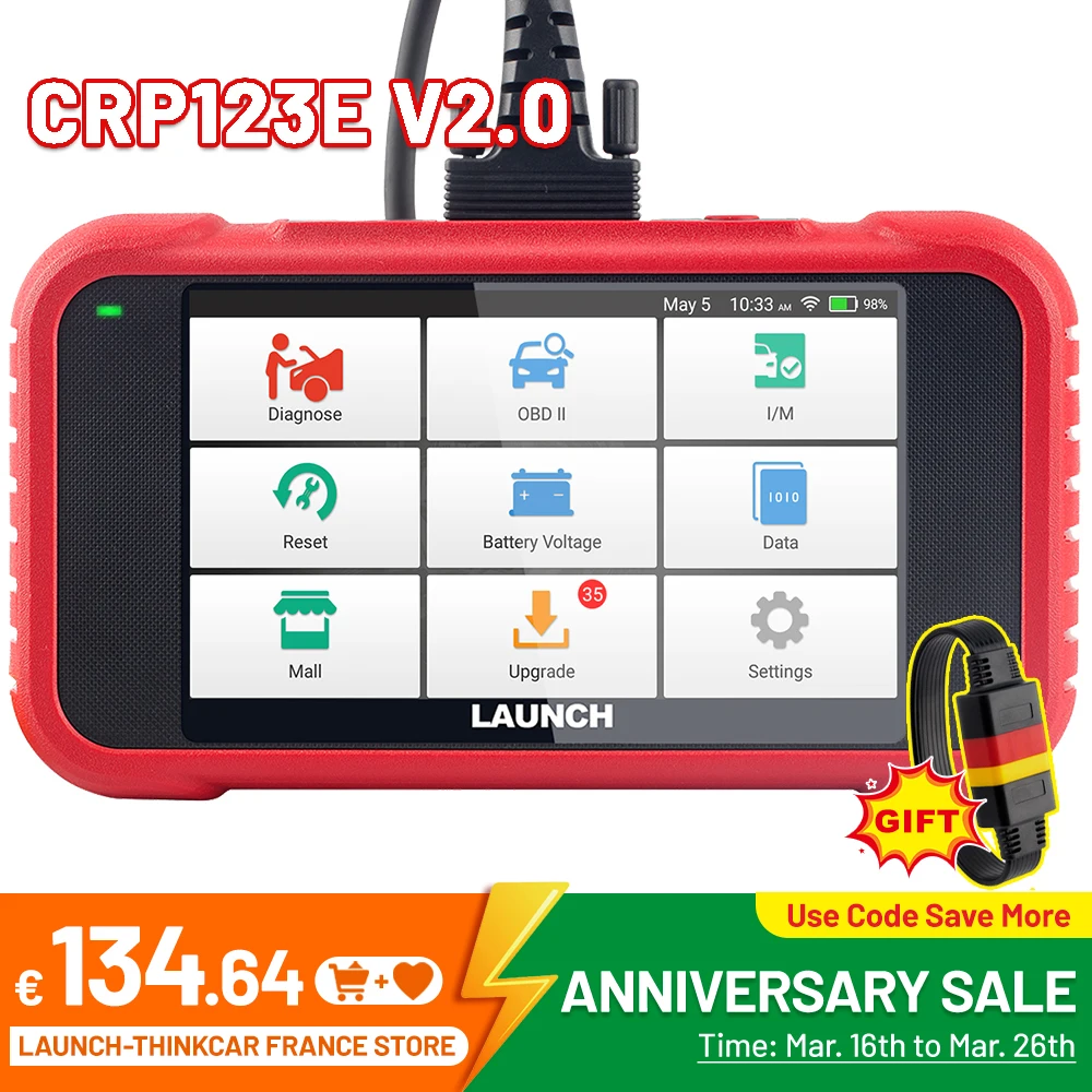 LAUNCH X431 CRP123E V2.0 OBD2 Scanner ABS SRS Engine AT 4 System Scanner + 7 Reset ABS Bleeding/SAS auto Car Diagnostic Tools