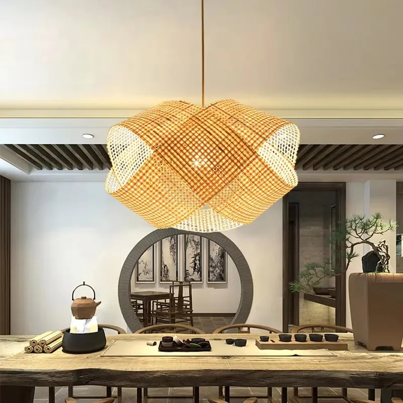 

Tea Room Tea Table Hotel Restaurant Paper Japanese Lamps Bamboo Chandelier Durlite New Chinese Style Creative Restaurant