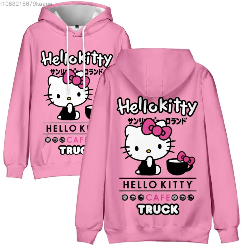 Hello Kitty Women Sweet Cute Cartoon Printed Hoodie New Fashion Loose Casual Hooded Top Simple Design Niche Versatile Pullovers