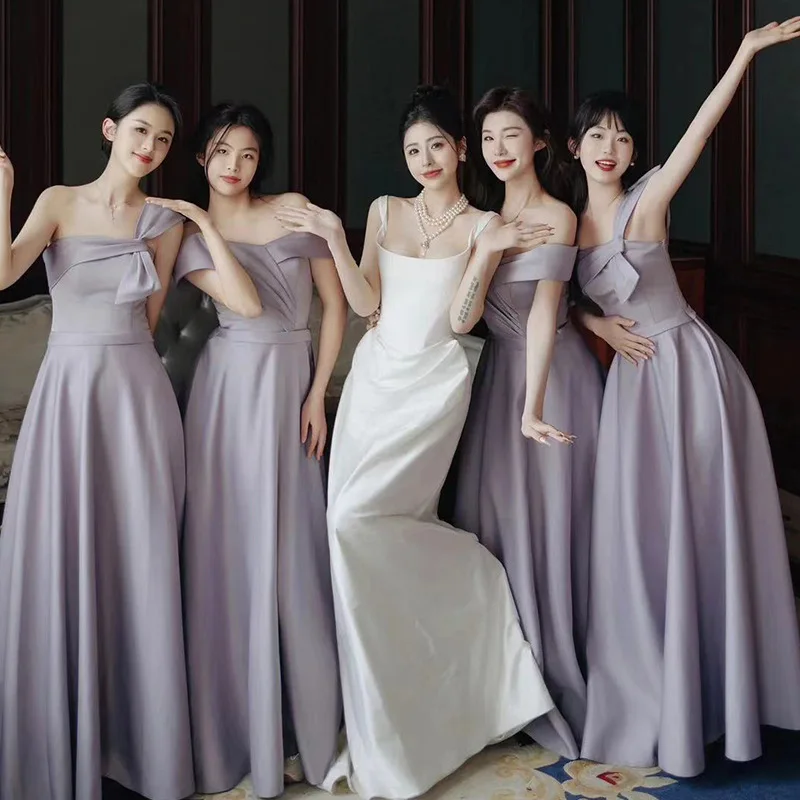 

Purple Maids Dr 2024 New Sle Satin Slim Fit Simple Luxury Wedding Dr Suitable for Daily Wear mid Waist Zipper Design