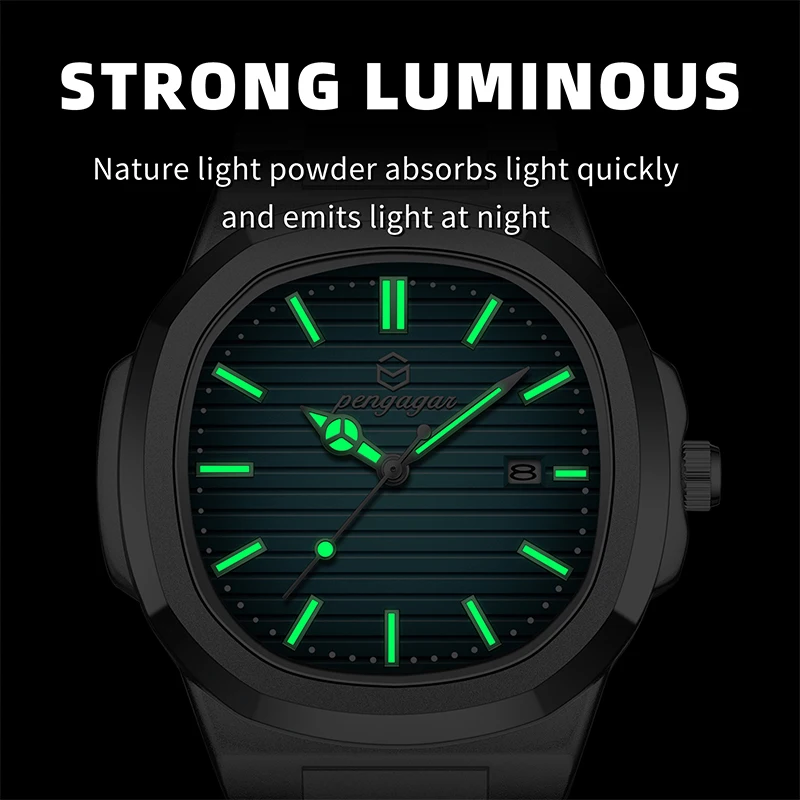 PENGAGAR مربع فاخر الرجال ساعة اليد مقاوم للماء تاريخ مضيئة الفولاذ المقاوم للصدأ ساعة الذكور الأعمال الرياضية ساعات كوارتز للرجال