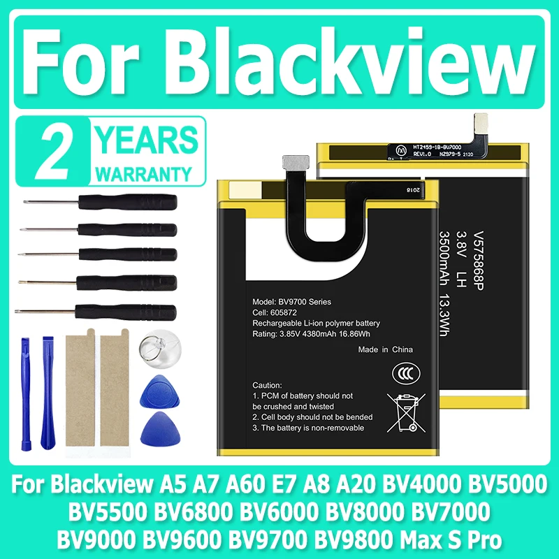 

Battery For Blackview A5 A7 A60 E7 A8 A20 BV4000 BV5000 BV5500 BV6800 BV6000 BV8000 BV7000 BV9000 BV9600 BV9700 BV9800 Max S Pro