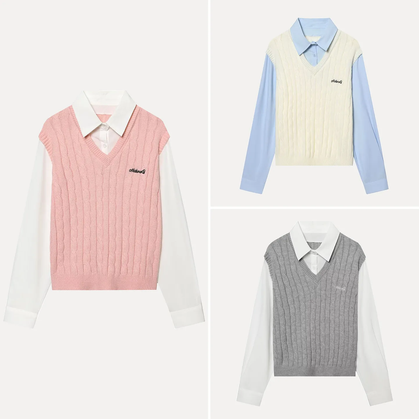 

Women's Casual Sle Embroidered Letter Collar Patchwork Multi-Color Spring Faion Top Loose Fit Long Sve Crew Ne