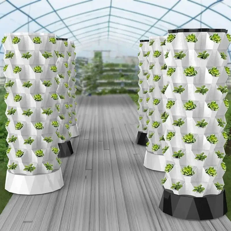 Vertical Hydroponic Growing Tower, Pineapple Shape Aeroponics Planter, Stackable Soilless Cultivation System for Greenhouse