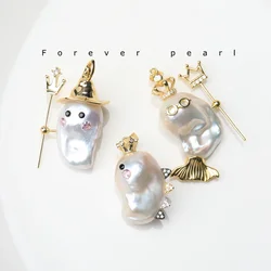 Handmade Creative DIY Natural Freshwater Baroque Pearl Drift Monster Elf Magician Pendant S925 Sterling Silver Necklace