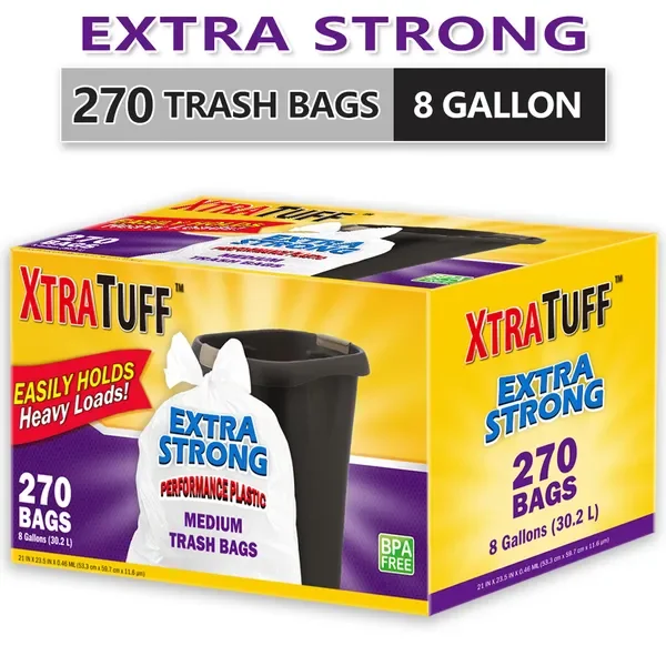 

270-Piece 8-Gallon Disposable Trash Bags, Puncture-Resistant, Drawstring, Lemon Mint Scent
