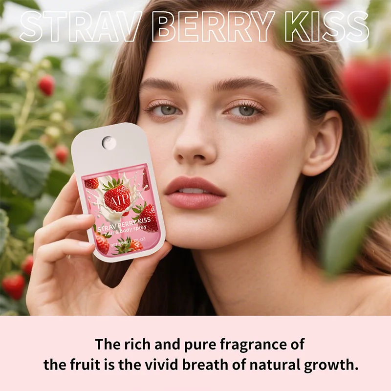 Fragola Pesca Carta Profumo tascabile Aroma fruttato Spray per il corpo Vaniglia Fragranza alla frutta Aggiorna a lunga durata Incontri Feromone 50ml