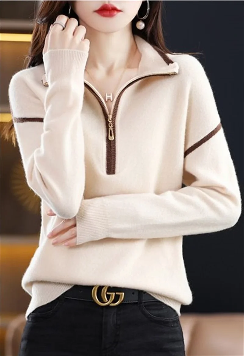 セーター プルオーバー レディース 春秋 2026 新作 ジッパー付き インナー ショート丈 人気 プレミアムセーター 女性用 トップス