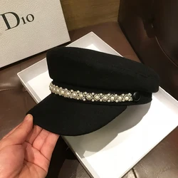 Women's Military Hat Light Luxury Hat Women's Small Fragrance Autumn Winter Beret British Retro Octagon Painter Hat Trend