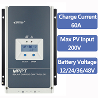 EPEVER 60A MPPT Solar Charge COntroller VOC 200V Suit Solar Panel LCD Display for Adjust Parameters