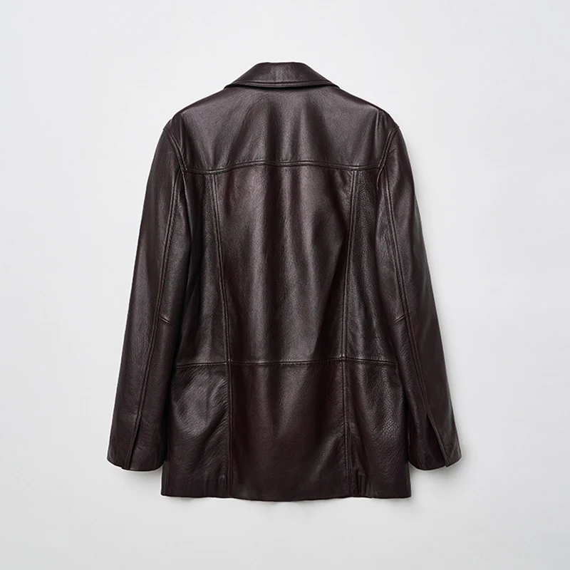 سترات من الجلد الحقيقي السيدات جلد الغنم فقاعة الجلد موضة خمر الأحمر البني زرين جيب فضفاض دعوى معطف Lederjacken Fraue #6