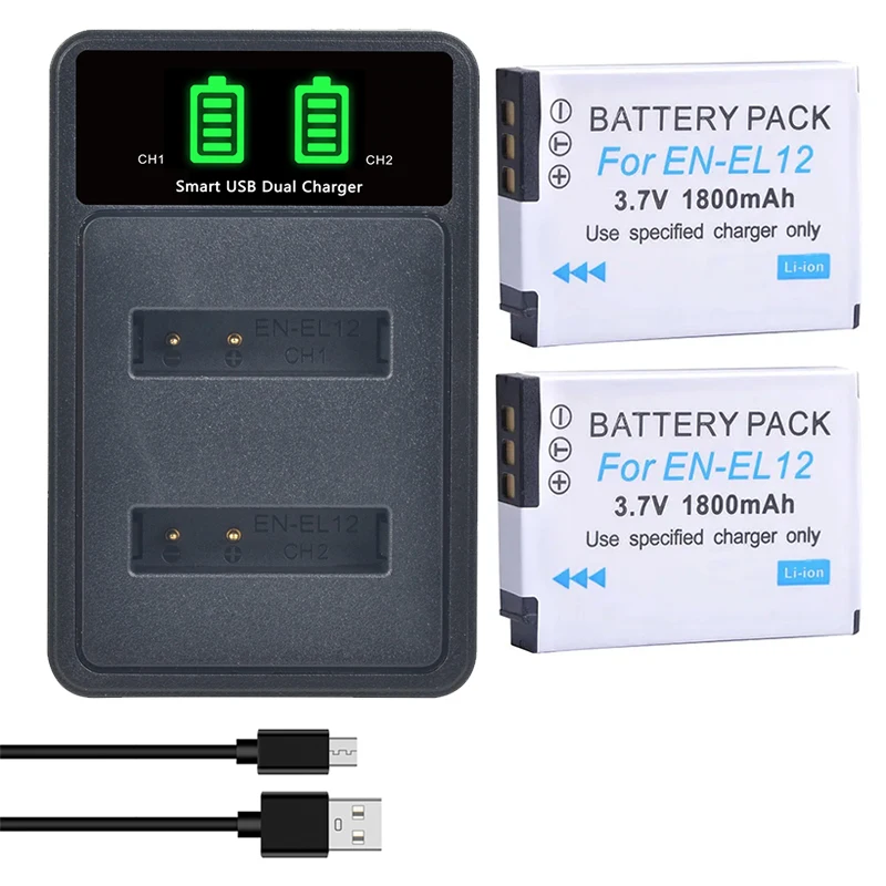 EN EL12 ENEL12 Bateria EN-EL12 1800mAh Battery + Charger for Nikon Coolpix S9700 S9500 S9400 S9300 S9100 S8200 S8100 W300