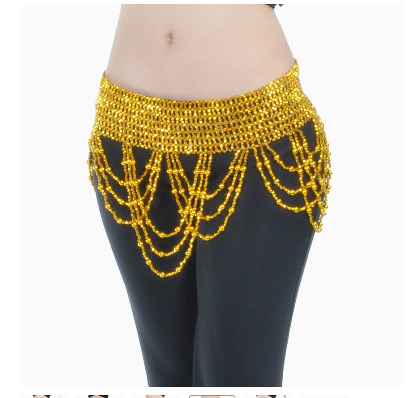 1pcs/lot  woman Belly Dance Costume Hip Belt Handmade Beads waistchain Shiny Gold Silver free size