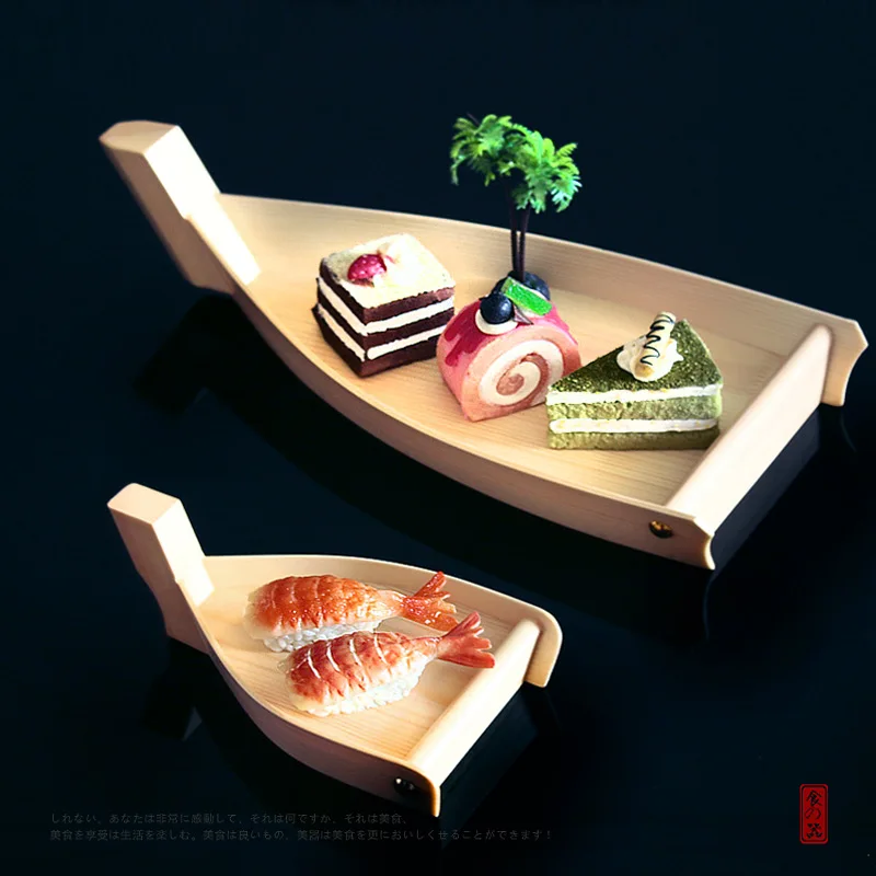 Wooden Mini Sushi Boat Sashimi Boat Simple Japanese Sushi Plate Creative Dessert Plate